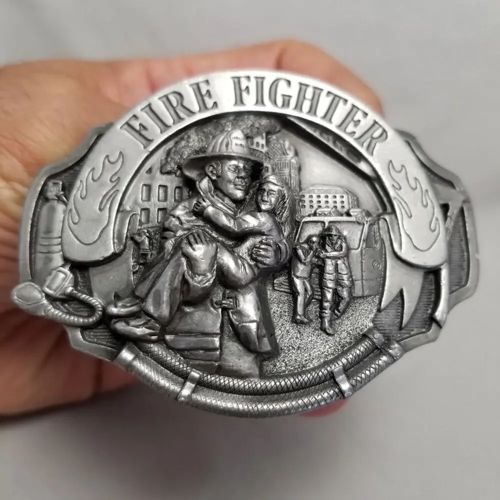 Vintage Belt Buckle 1993‎ Pewter Fire Fighter First Responders USA Arroyo Grande